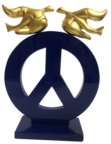 Peace and Loves  resine oiseaux patine peinte à la feuille d'or 24 carats de Nouna, Escultura a la venta en Singulart