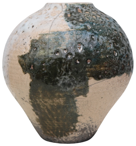 Raku vessel with green and white glaze. par Koen Lybaert, Sculpture en vente sur Singulart