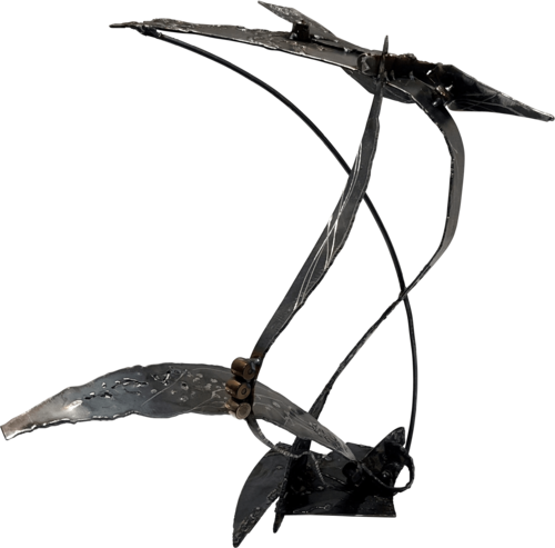 Flower leaf learning to fly fascinating iron brutalist welding sculpture by  O KLOSKA by Ovidiu Kloska, 조각 for Sale on Singulart