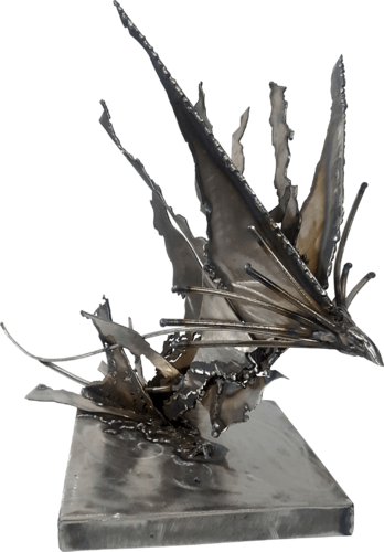 BRUTALIST WELDED IRON SCULPTURE STAR BIRD FUELING THE SPACE AROUND HER KLOSKA O ROMANIAN ARTIST di Ovidiu Kloska, Scultura in vendita su Singulart
