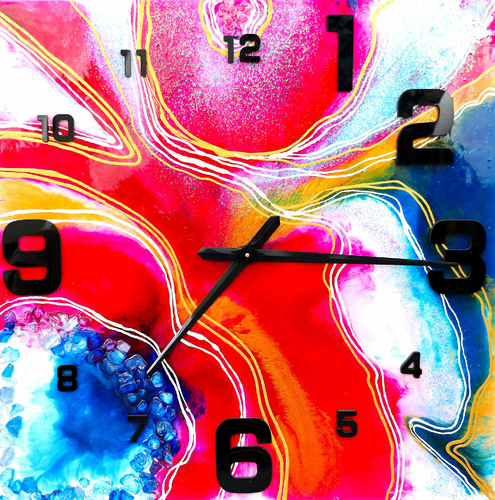 Resin art with 3D wall clock von POOVI ART, Skulptur kaufen auf Singulart