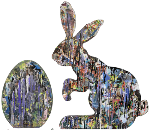 LAPIN & OEUF coulants à la feuille d'or de PatMoli, Escultura a la venta en Singulart