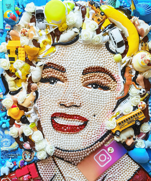Marilyn Monroe. Pop art American Hollywood actress abstract face celebrity portrait. 3d art trend art dimensional hanging wall sculpture Irina BAST