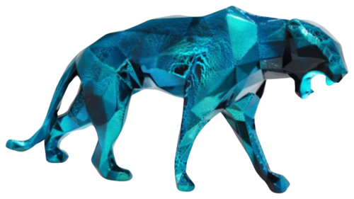 Panther - Chrome Cracked Turquoise von Richard Orlinski, Skulptur kaufen auf Singulart