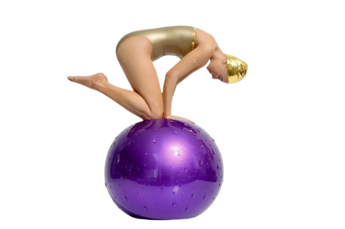 Miniature Quan w/ Champagne Painted Suit, Candy Purple Sphere & 24K Gold Leaf Cap by Carole A. Feuerman, 조각 for Sale on Singulart