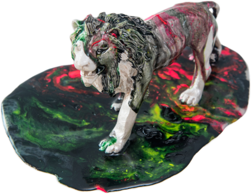 Lion walking in color van Antoni Dragan, Beeldhouwwerk te koop op Singulart