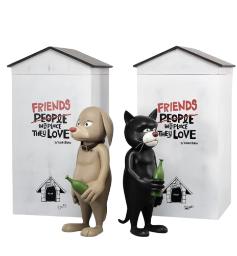 Miklos and Gidget (Dog, Cat, Bottles) par Yusuke Hanai, Sculpture en vente sur Singulart