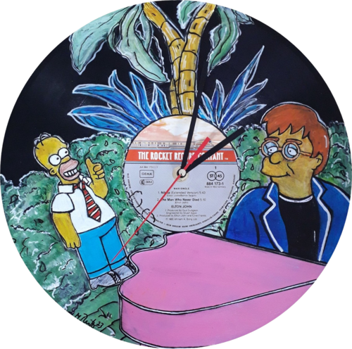 Homer Simpson and Elton als Wanduhr by Manuela Reitz, Sculpture for Sale on Singulart