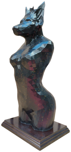 Buste Anubis low poly 46cm finition mat pailleté rouge et or 1/8 von Nicolas Vallori, Skulptur kaufen auf Singulart