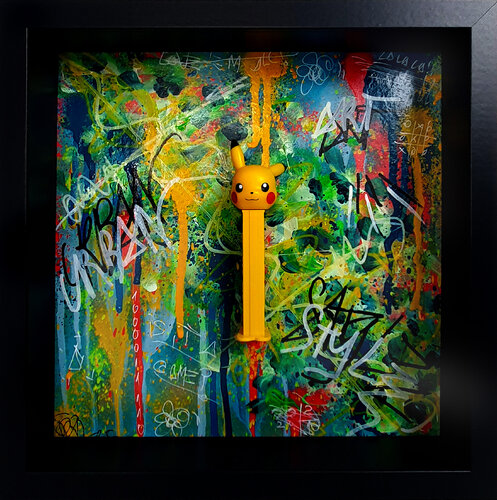 Sculpture murale Box 3d Pikachu Pez Graffiti Street Art Pop Art von Priscilla Vettese, Skulptur kaufen auf Singulart