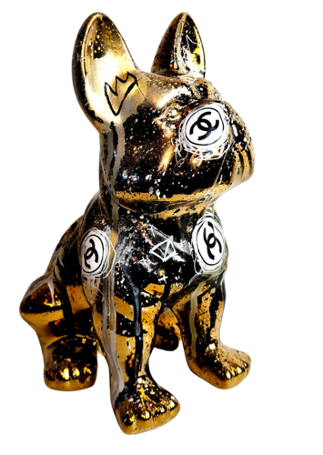 Sculpture Bulldog Graffiti Pop Art Chanel Or Unique van Priscilla Vettese, Beeldhouwwerk te koop op Singulart
